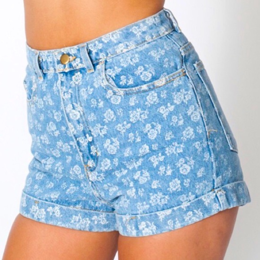American Apparel High Waisted Denim Shorts Floral